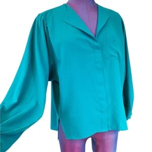 H&M Balloon Sleeve Button Down Long‎ Sleeve Blouse Teal Size 12 Women's